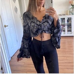 🪞 button front bell sleeve paisley print dressy top